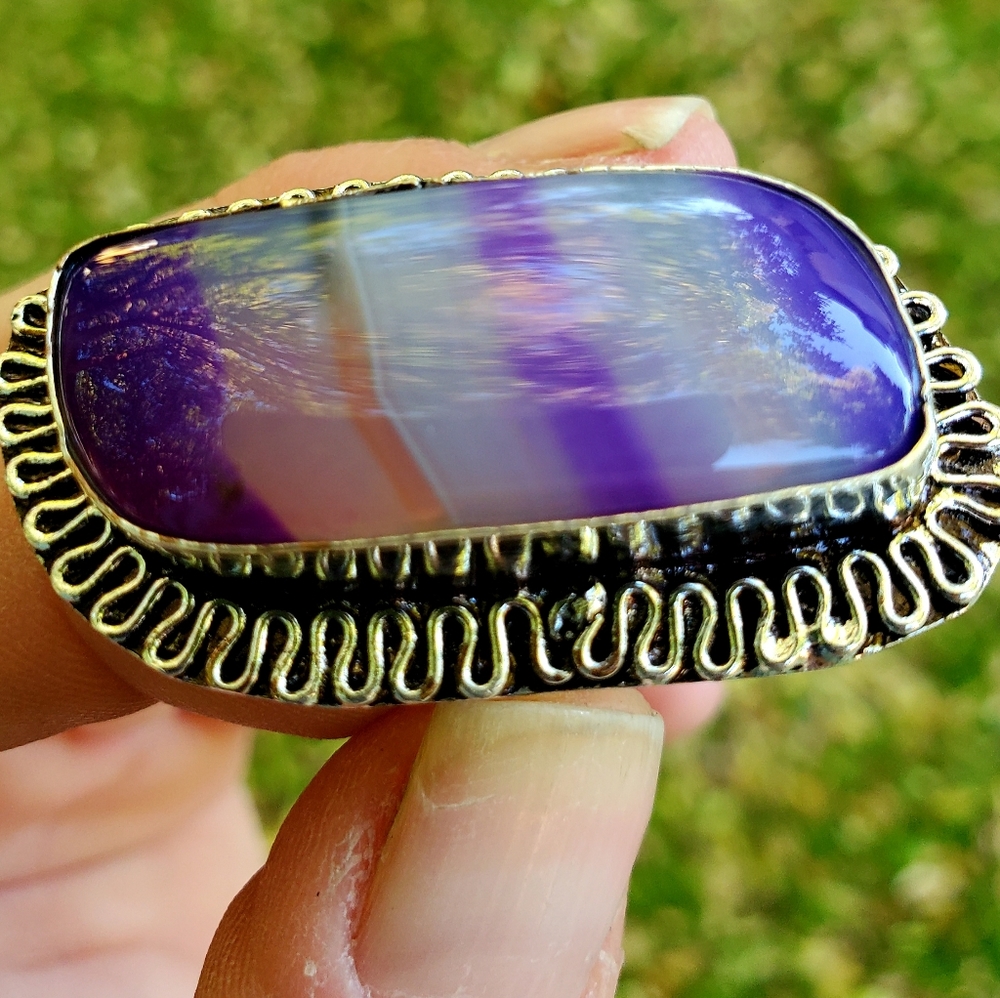 **$15 Sale** New Purple Stripes Agate 925 Silver Ring. - Picture 8 of 10